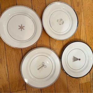 White and Gold Holiday Accent Plates - Set of 4-Porcelain-NEW!